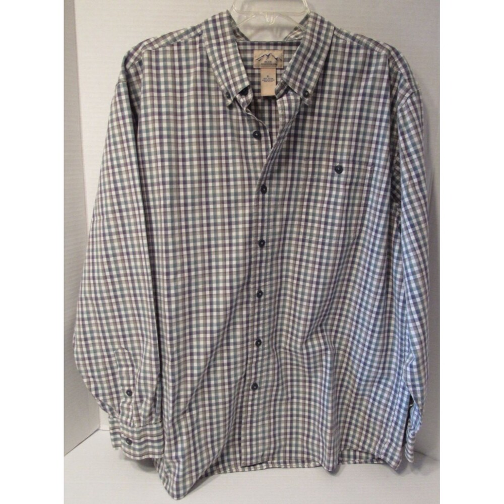 Mens Blue Mountain Green Checked Long Sleeve Cotton Button Down Shirt Size XL